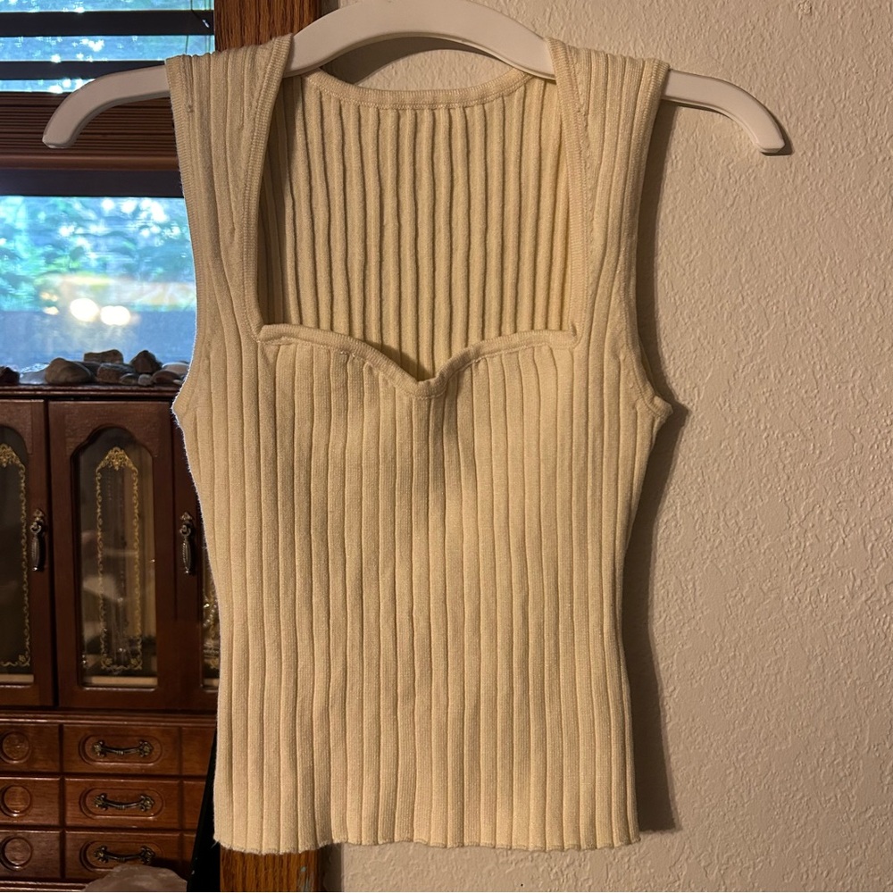 New Commense Cream Ribbed Fitted Tank Top